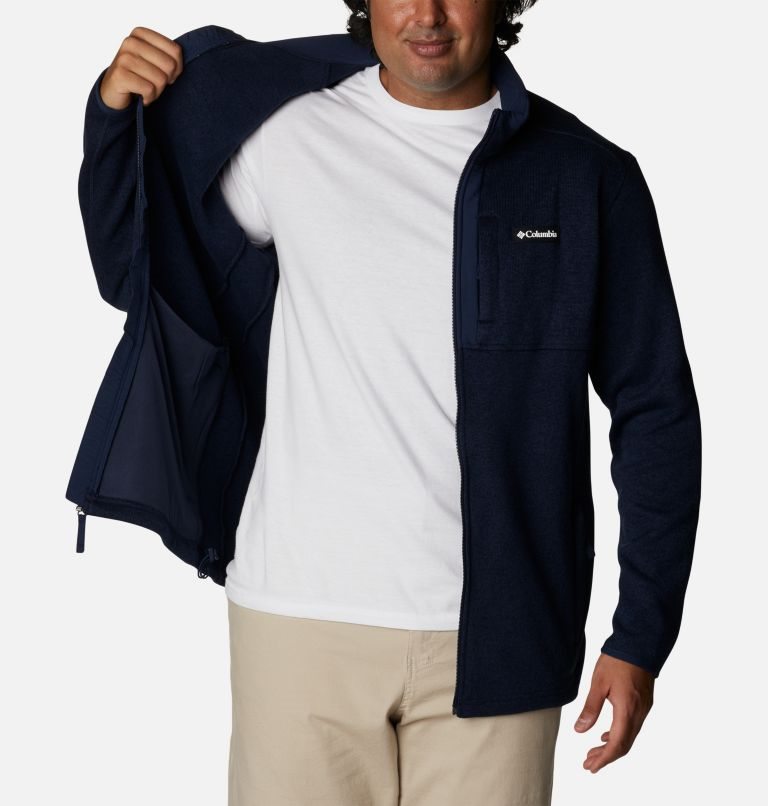 Men's Columbia Sweater Weather Full Zip Fleece Jackets Navy | Plus Size CA-Q0586